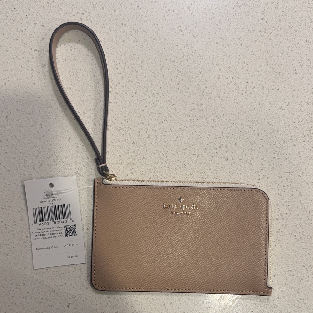 Kate Spade Beige Wristlet with Gold Accents
